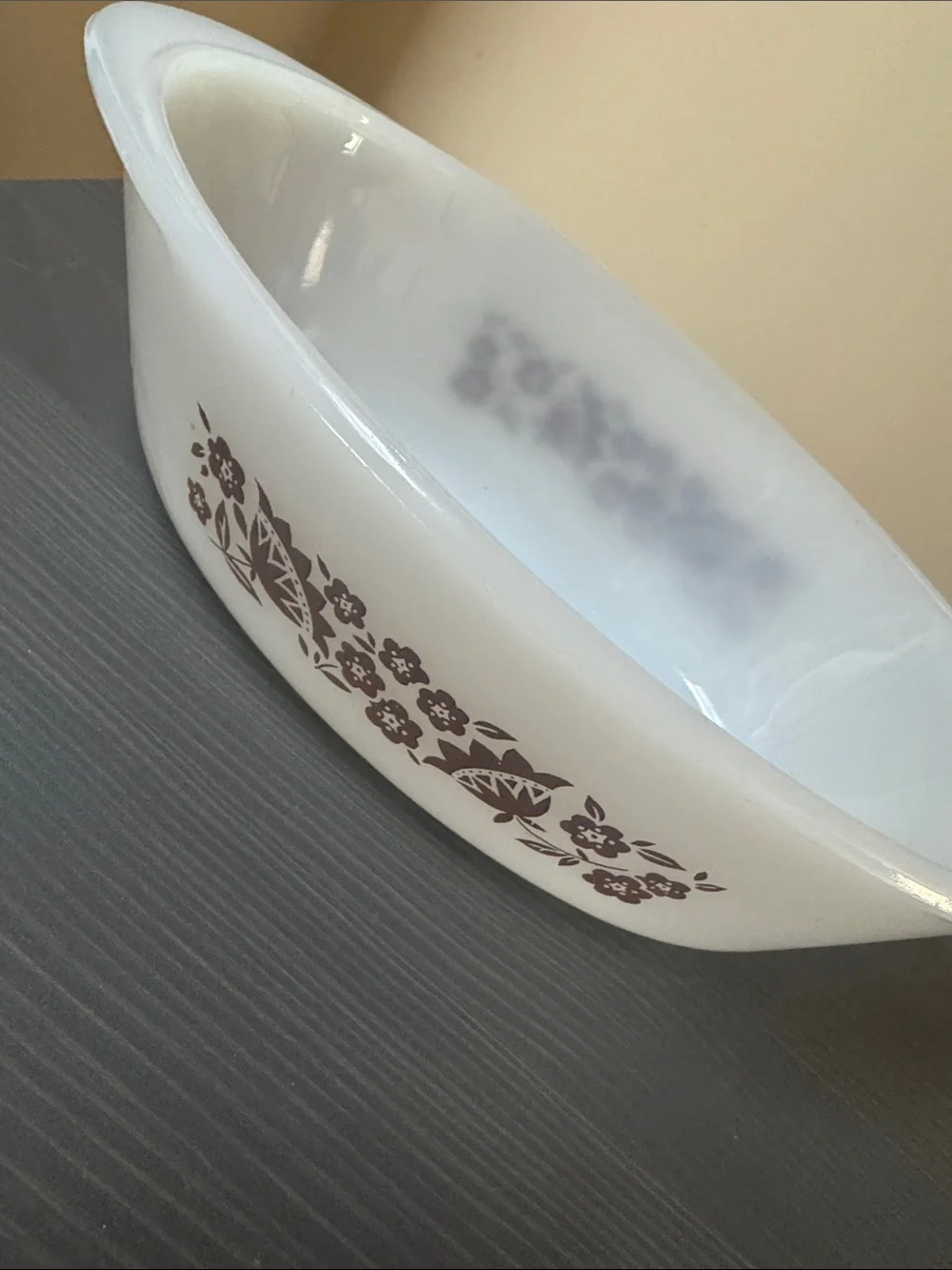 GLASBAKE oval Baking Serving cooking casserole dish white glass brown design‎